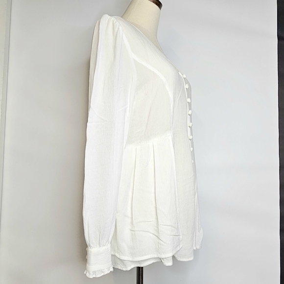 Soft Surroundings Small Boho Crinkle Button Front Off White Long Sleeve Blouse - Picture 3 of 16